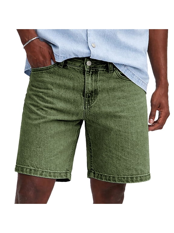 Straight-Fit Jean Shorts for Men - Men's Classic Denim Shorts Casual Summer Chino Short Jeans Breathable Lightweight Denim Half Pants with Pockets Holiday Travel Everyday Wear