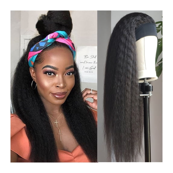 Straight Glueless Half Wigs Headband Human Hair Wig with Head Band Brazilian Yaki Headband Human Hair Wigs for Black Women