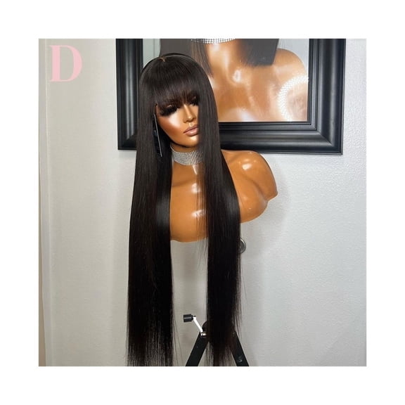 Straight Glueless Human Hair Wig With Bangs, 3x1 Lace Front Wigs Human Hair