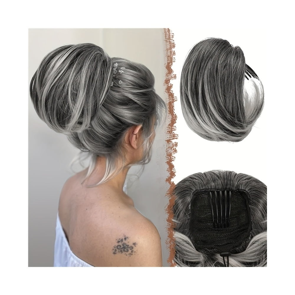 Straight Hair Bun Drawstring Synthetic Hair Extension Comb Clip Ponytail Updo Hairpiece