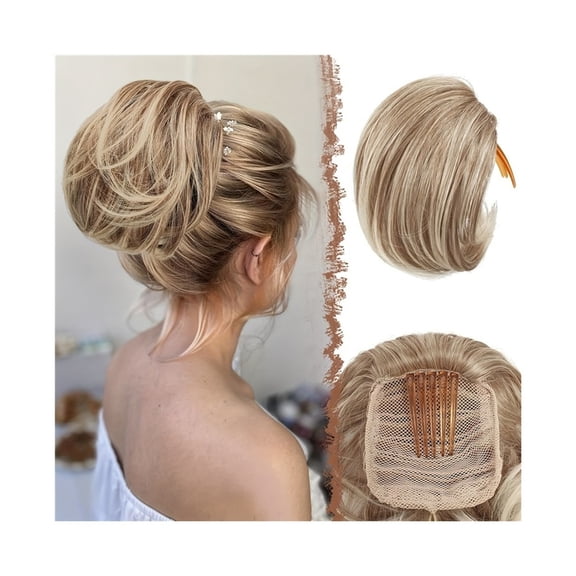Straight Hair Bun Drawstring Synthetic Hair Extension Comb Clip Ponytail Updo Hairpiece