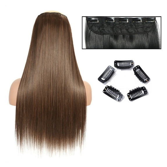 Straight Hair Extensions 24" Long Straight One Piece 5Clips Clip in Hair Extensions Synthetic Hairpieces for Woman