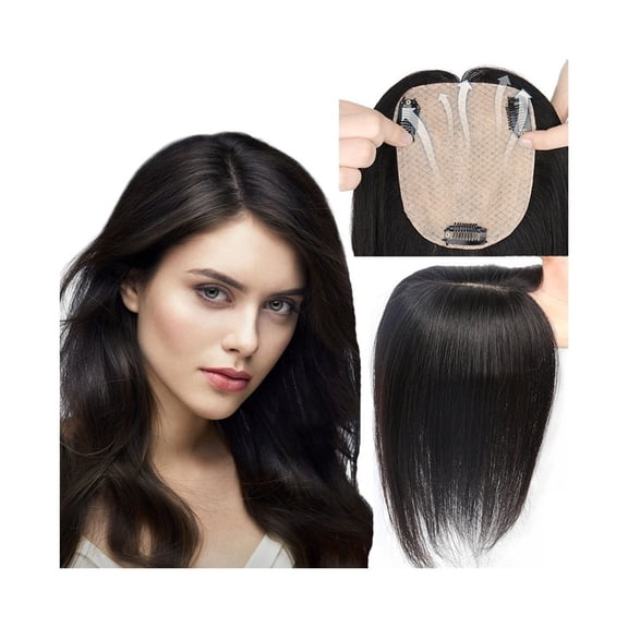 Straight Hair Toppers Clip in Human Hair Pieces 12×14cm Silk Base Top Topper for Women with Loss Thinning Hair Natural Color Brazilian Remy Hair Toppers