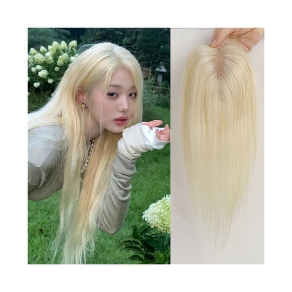 Straight Hair Toppers for Women, 12 inch Real Human Hair Topper Light Blonde 3.5"4" Lace Base Hairpieces Clip in Remy Hair Toppers