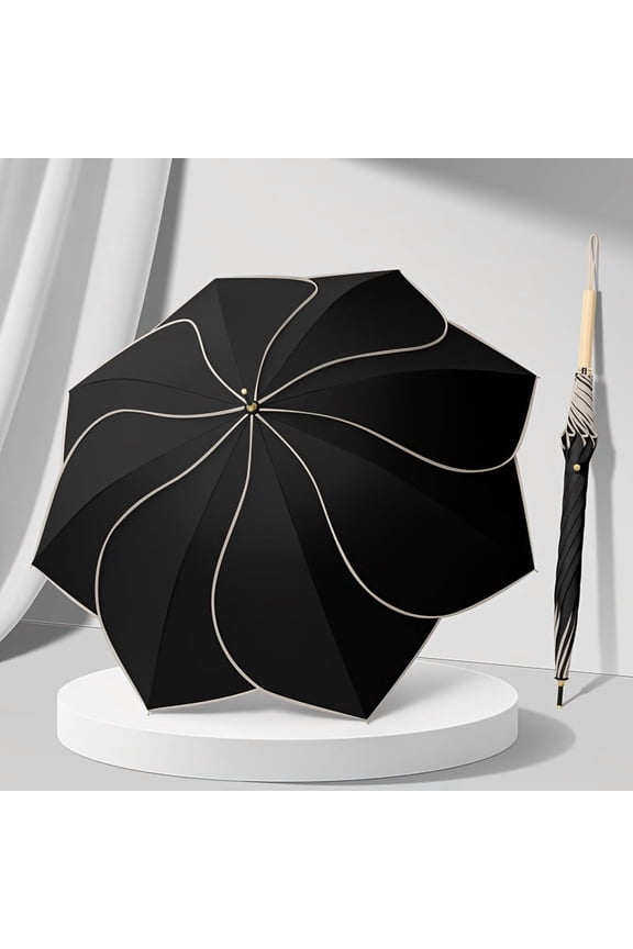 Straight Handle Umbrella - Stylish floral pattern, automatic opening and closing, 41-inch wide canopy with vinyl sun protection coating, high-quality fabric