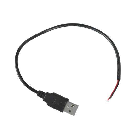 Straight Head USB to 2pin Bare Wire Open End Power Cord, Portable USB Male Plug Pigtail Extension Cable 22AWG