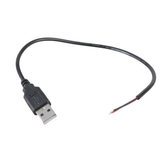 Straight Head USB to 2pin Bare Wire Open End Power Cord, Portable USB Male Plug Pigtail Extension Cable 22AWG