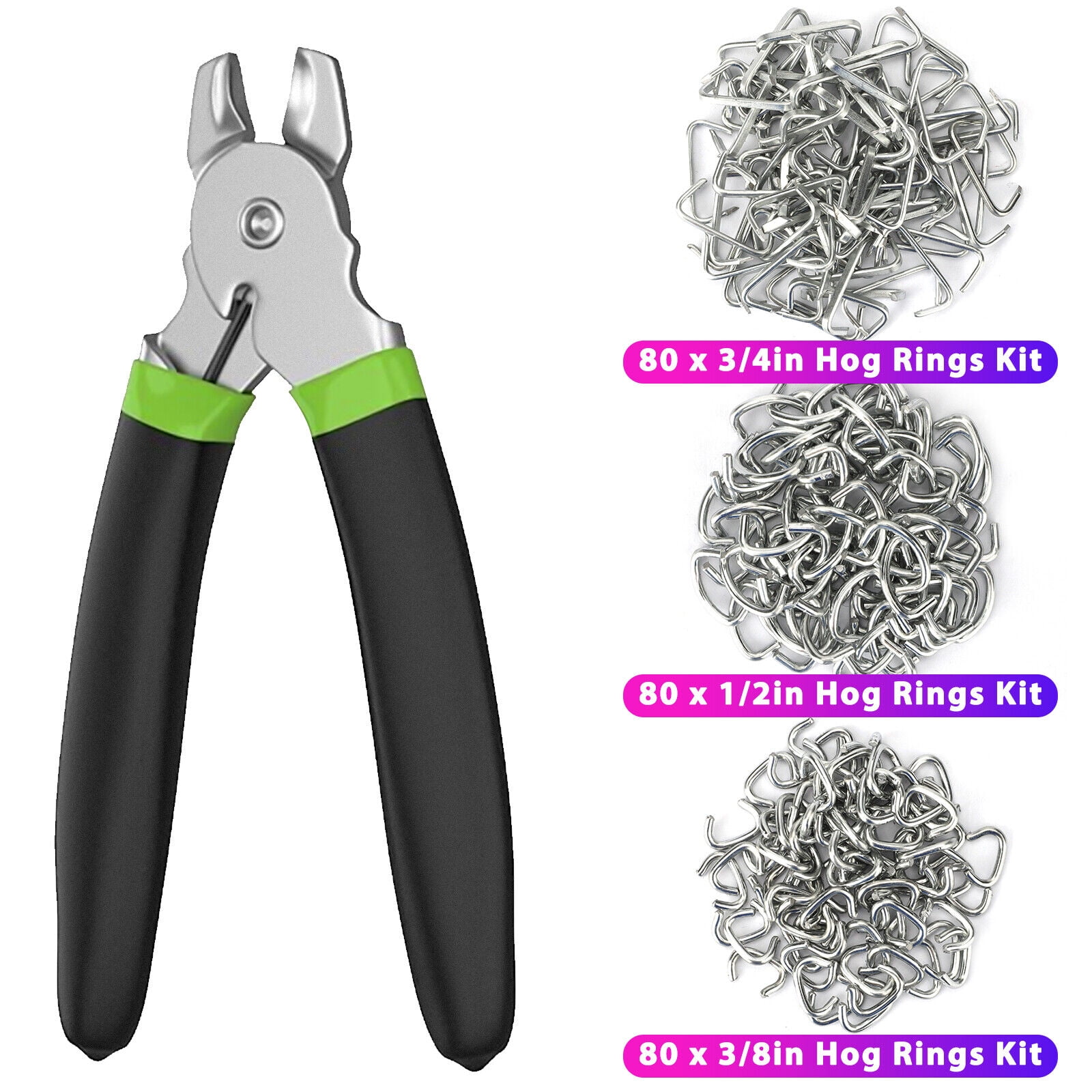 Straight Hog Ring Pliers 240Pcs 3/4 1/2 3/8 inch Rings Kit Upholstery