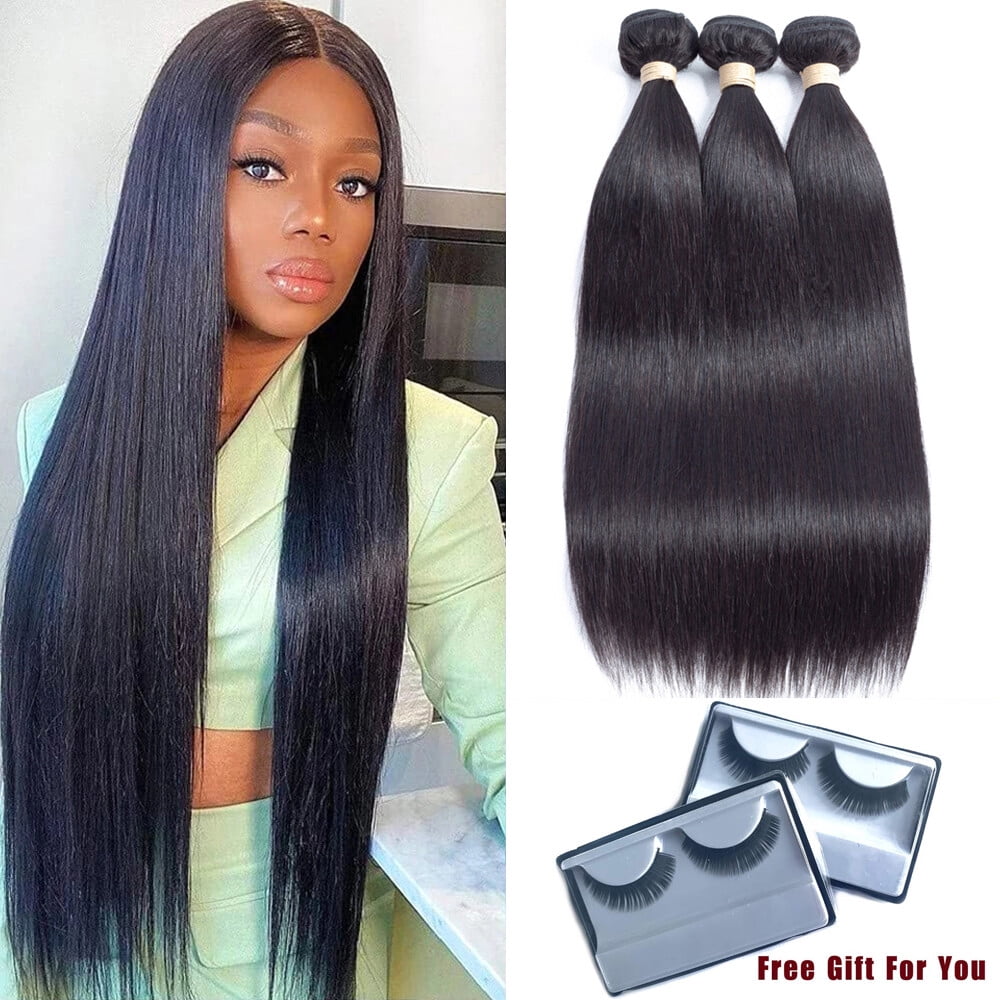 Straight Human Hair 3 Bundles Natural Black Color 100g Per Bundle