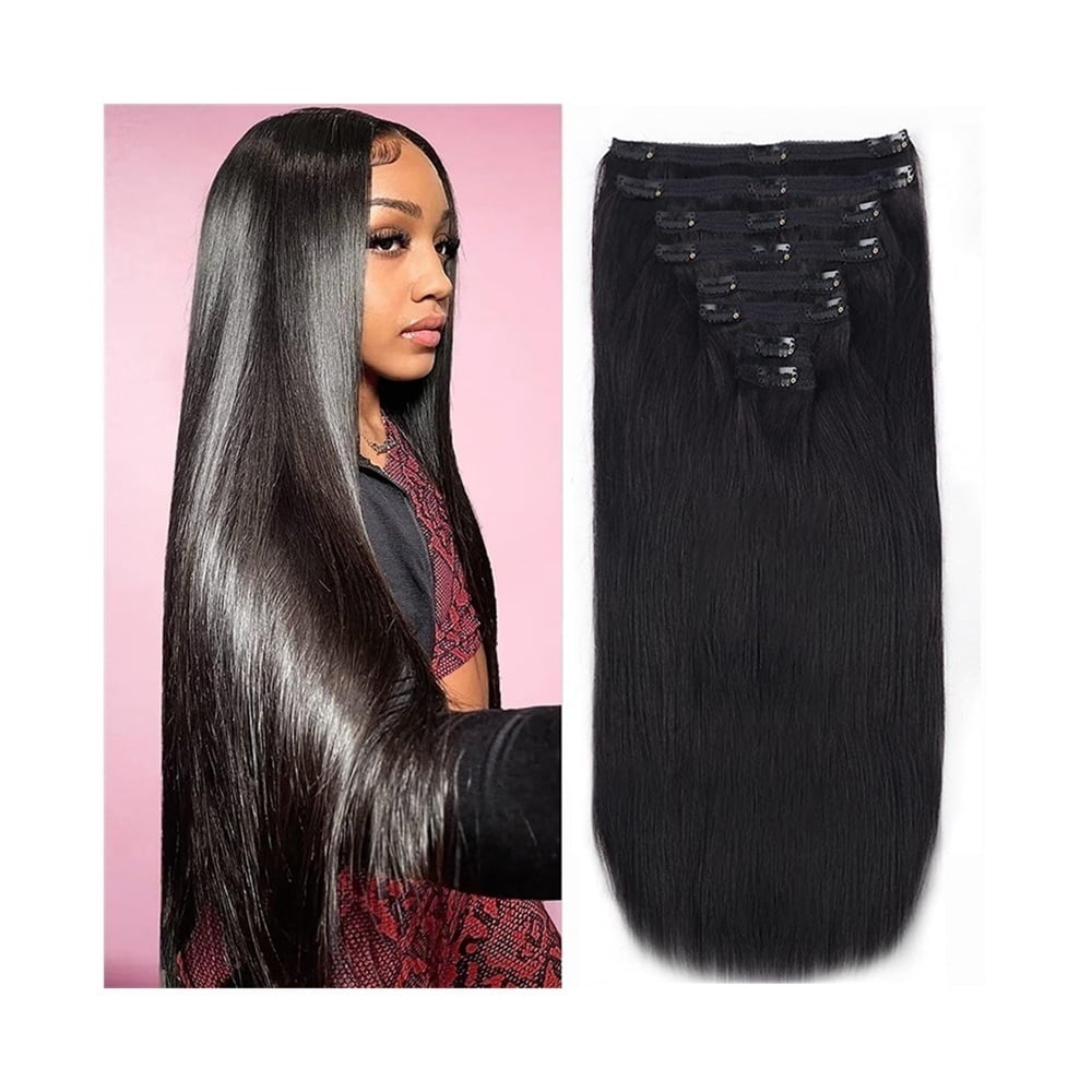 Straight Human Hair Clip in Hair Extensions Brazilian Remy Human Hair Extension for Women 8pcs Per Set with 18 Clips Double Weft Clip in Extensions