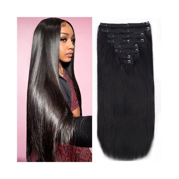 Straight Human Hair Clip in Hair Extensions Brazilian Remy Human Hair Extension for Women 8pcs Per Set with 18 Clips Double Weft Clip in Extensions