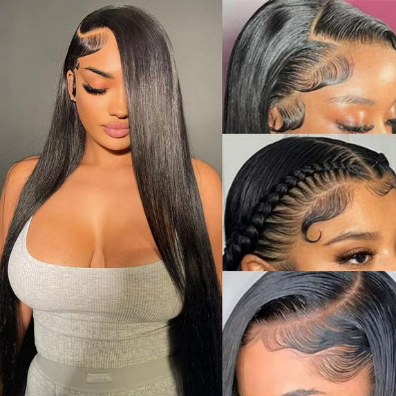 Straight Human Hair Pre Plucked, 180 Density 13x4 HD Transparent Lace Front Wigs, Glueless Wig with Baby Hair, Brazilian Natural Color 24 Inch
