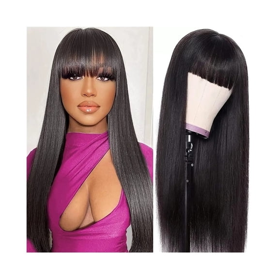 Straight Human Hair Wigs with Bang Full Machine Made Wig Non Lace Wig for Black Women