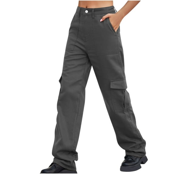 Straight Jeans Women Cargo Pants Women Work High Waisted Streetwear Carpenter Travel Womens Hiking Pants Cargo Jeans S-15 Gray XL
