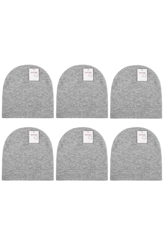 6 Pack Straight Knit Beanie Hat for Men & Women - Winter Warm Skull Cap, Stretchy Unisex Cold Weather Beanie, 6 Grey