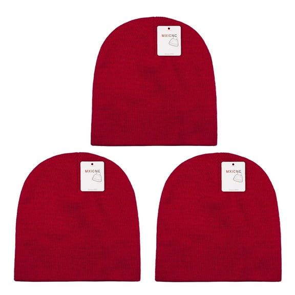 3 Pack Straight Knit Beanie Hat for Men & Women - Winter Warm Skull Cap, Stretchy Unisex Cold Weather Beanie, 3 Red