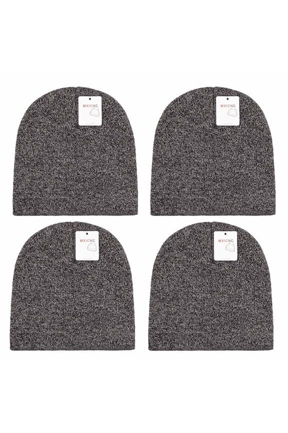 4 Pack Straight Knit Beanie Hat for Men & Women - Winter Warm Skull Cap, Stretchy Unisex Cold Weather Beanie, 4 Black-White