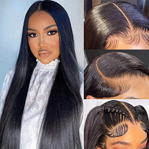 Straight Lace Front Wigs Human Hair 13x4 Transparent HD Lace Front Wigs Human Hair Pre Plucked 180 Density Brazilian Virgin Straight Frontal Wigs Human Hair with Baby Hair for Women 32