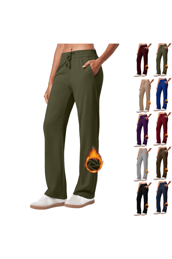 Straight Leg Bootcut Yoga Pants for Women Casual Drawstring Elastic Wasit Workout Leggings Soft Comfy Thick Stretch Sweatpants Fashion Dress Casual Long Trousers with Pockets Slouchy Relaxed Clothes