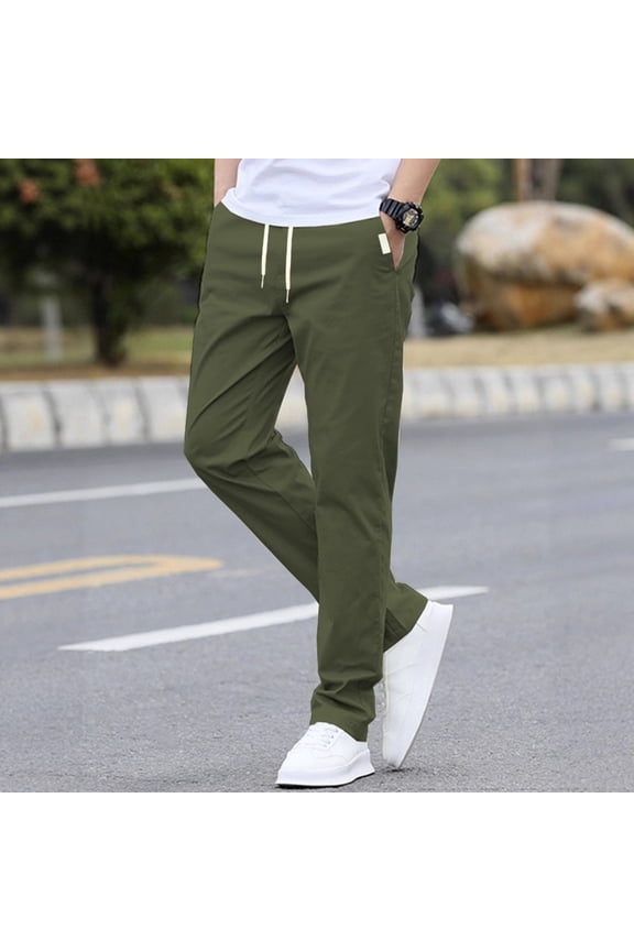 Straight Leg Chinos Pants Men Lounge High Waisted Drawstring Chino Pants Fall Regular Fit Beach Pant with Pockets