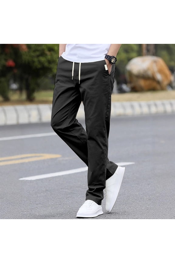 Straight Leg Chinos Pants Men Lounge High Waisted Drawstring Chino Pants Fall Regular Fit Beach Pant with Pockets