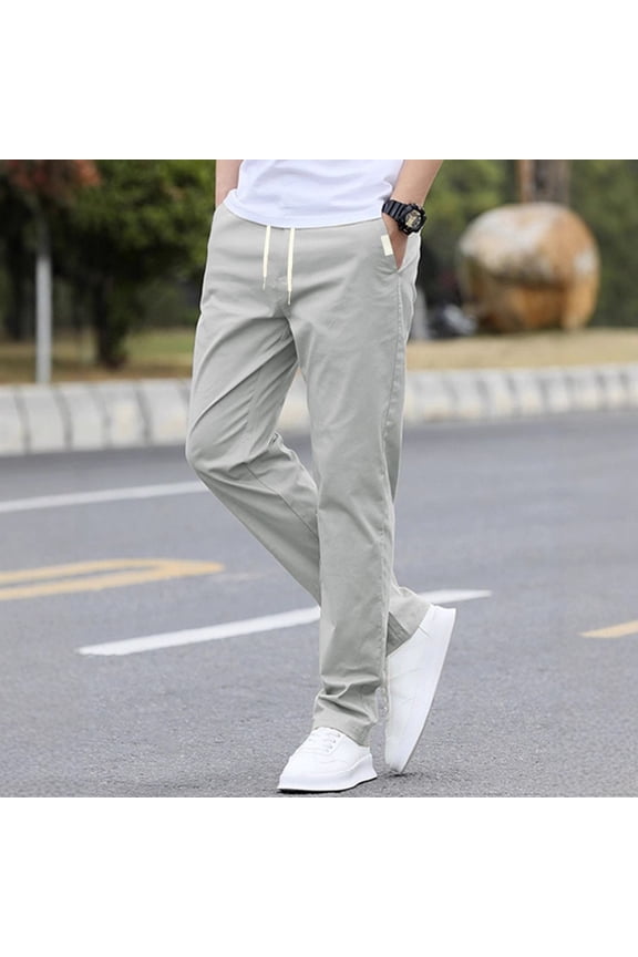 Straight Leg Chinos Pants Men Lounge High Waisted Drawstring Chino Pants Fall Regular Fit Beach Pant with Pockets