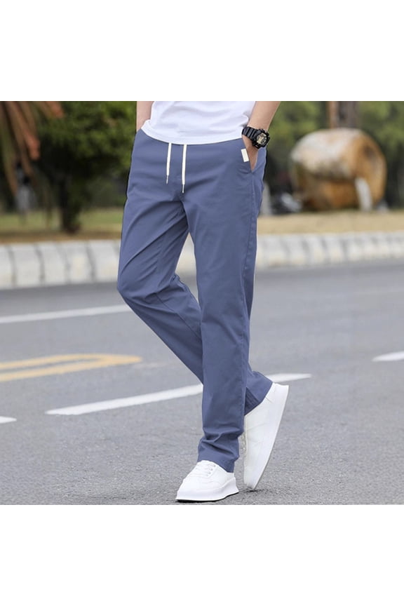 Straight Leg Chinos Pants Men Lounge High Waisted Drawstring Chino Pants Fall Regular Fit Beach Pant with Pockets