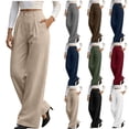 thumbnail image 1 of Straight Leg Corduroy Pants for Women, Relaxed Fit Pants with Elastic Waist and Side Pockets, Vacation Casual Outdoor Wear | VerBelle,Army Green L, 1 of 9