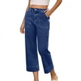 thumbnail image 1 of Straight Leg High Rise Trousers for Women Soft Denim Capris Patch Pockets Work Business Outfits, 1 of 8