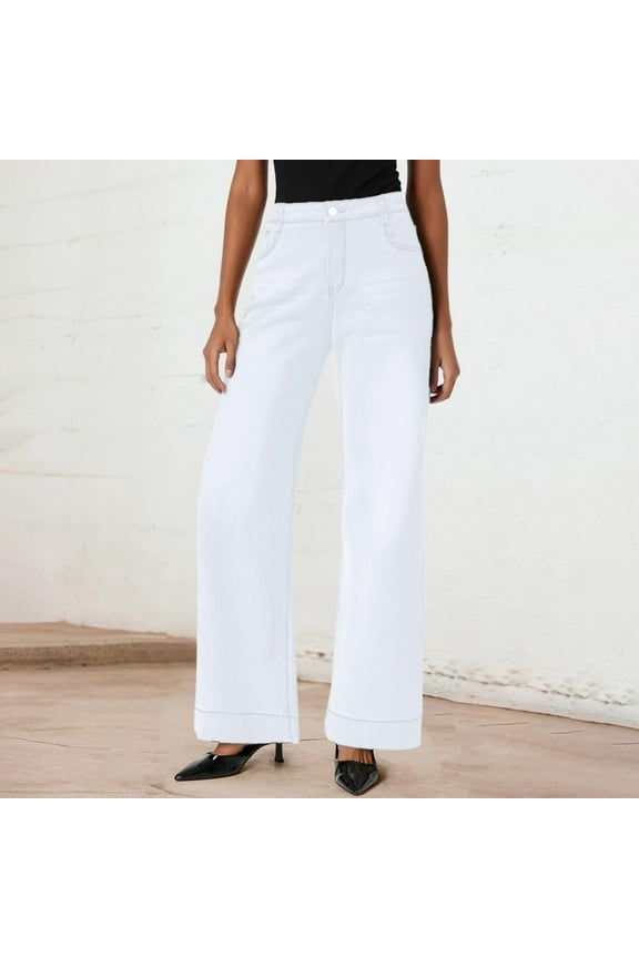 Straight Leg Jeans For Women Relaxed Fit Fashion Stretch Denim Pants Lightweight Comfort Workwear Classic Jeans Trousers White M