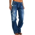 thumbnail image 1 of Straight Leg Jeans For Women Ripped Hem Low Waisted Jeans For Women, 1 of 4