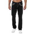 thumbnail image 1 of Straight Leg Jeans for Men with Embroidered Design Elastic Waist Jeans Relaxed Fit Comfort Casual Classic Fit Baggy Denim Jeans with Zipper and Button Wide Leg Bootcut Jean,Black 3XL, 1 of 6
