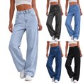 thumbnail image 1 of Straight Leg Jeans for Women High Waisted Stretchy Button Denim Pants，Womens High Rise Baggy Wide Leg Jeans，Casual Girlfriend Denim pants,Fashion Solid Pants, 1 of 6