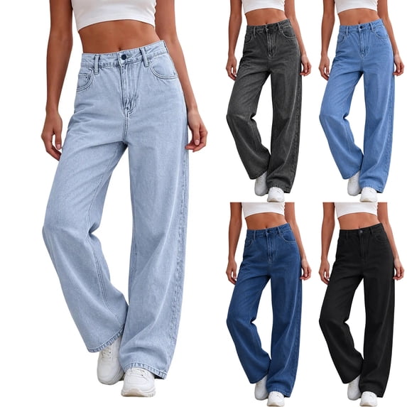 Straight Leg Jeans for Women High Waisted Stretchy Button Denim Pants,Womens High Rise Baggy Wide Leg Jeans,Casual Girlfriend Denim pants,Fashion Solid Pants