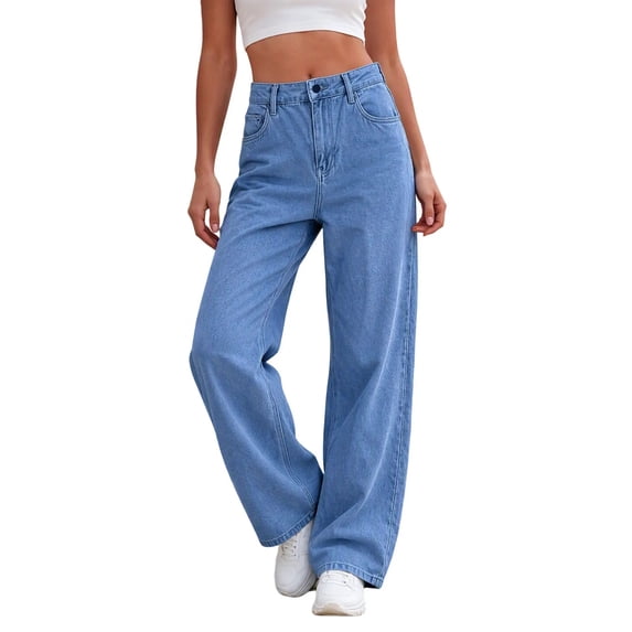 Straight Leg Jeans for Women High Waisted Stretchy Button Denim Pants,Womens High Rise Baggy Wide Leg Jeans,Casual Girlfriend Denim pants,Fashion Solid Pants