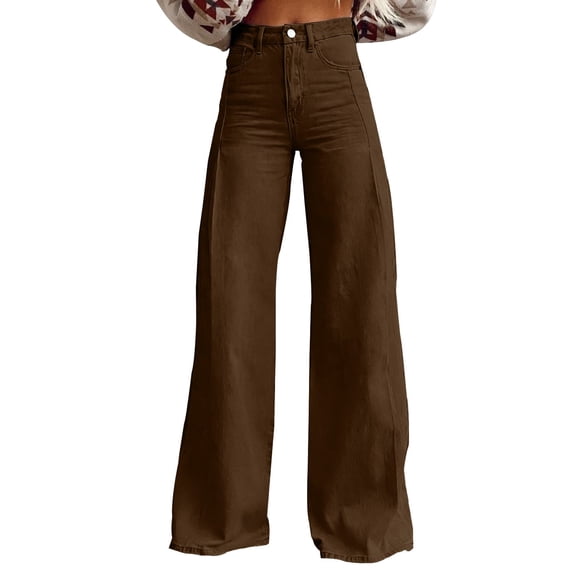 Straight Leg Jeans for Women, Audhol Jeans for Women Loose Stretchy Denim Pants Wide Leg Baggy High Waisted Jeans with Pockets Wide Leg Jeans Brown L