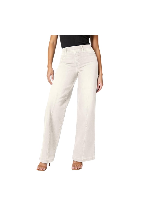 Straight Leg Jeans for Women High Elastic Waisted Loose Fit Stretchy Pull On Denim Pants with Pockets Lightweight Comfy Casual Trousers