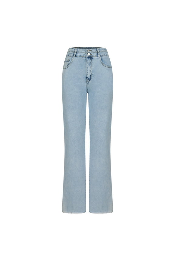 Straight Leg Jeans for Women, High Waisted Denim Trousers with Pockets, Boyfriends Boot Cut Dressy Casual Jean Pants Light Blue M
