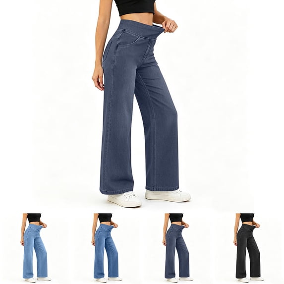 Straight Leg Jeans for Women High Waisted Stretch Denim Pants with Pocket, Fashion Casual Elastic Waist Slim Fit Jean