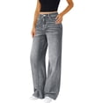 thumbnail image 1 of Straight Leg Jeans for Women,High Waisted Wide Leg Loose Microelastic Boyfriend Denim Pants, 1 of 8
