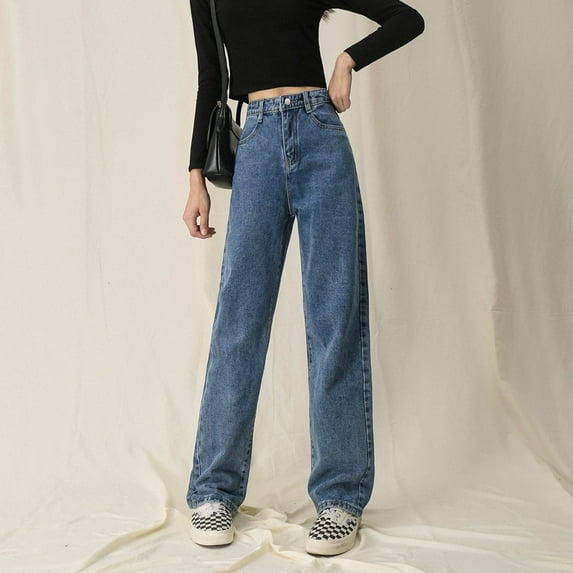 Straight Leg Jeans for Women,High Waisted Wide Leg Loose Microelastic Wide Leg Denim Pants Washed denim jeans for women