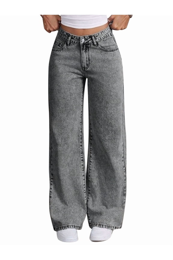 Straight Leg Jeans for Women,High Waisted Wide Leg Loose Stretchy Boyfriend Denim Pants Baggy Jeans Wash the Ash M