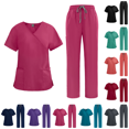 thumbnail image 1 of Straight Leg Jogger Scrub Set Womens Stretch V-Neck Scrub Top & Cargo Pant Medical Uniform Hot Pink 2XL, 1 of 7