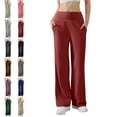 thumbnail image 1 of Straight Leg Leggings High Stretch Yoga Pants Women Soft High Waisted Casual Wide Leg Pants with Pockets Wine 30", 1 of 5