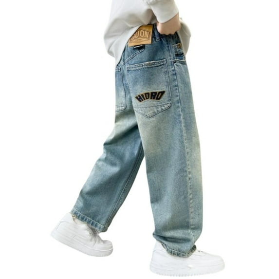 Straight Leg Pants Boy Y2k 5-6 Years Y2k Cargo Baggy Jeans with Packets Tactical Pants Straight Pants Outdoor Pants Kids Casual Pants Loose Sweatpants Trousers Fashion Y2k Pants (Light Blue)