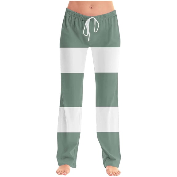 Straight Leg Pants For Women Elastic Waist Drawstring Color Block Trousers Loose Casual Comfy Sports Workness Outfits (L, Green-A)