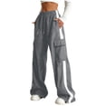 thumbnail image 1 of Straight Leg Pants Girls Girls Cargo Pants Y2k Striped Wide Leg Elastic High Waist Parachute Sweatpants Trendy Baggy Streetwear Trousers Multi-Pockets, 1 of 5