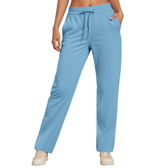 Straight Leg Pants High Waisted Comfortable Elastic Waistband Women's Casual Wear