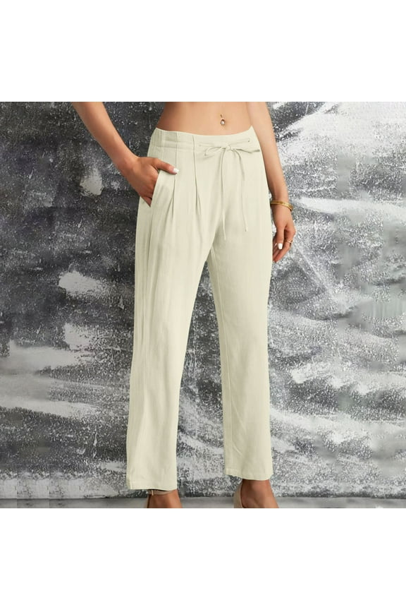 Straight Leg Pants Woman High Waisted Pull On Flowy Loung Pant Loose Drawstring Front Pleated Trousers Resort Wear June 16—don't forget!