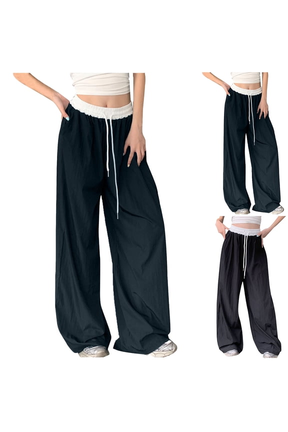 Straight Leg Pants Women, Casual Loose Fit Trousers with Contrasting Trim, Quick Dry Fabric, Tight Elastic Waist, Hanging Sensation for Work Office, Professional Style Gifts for Women